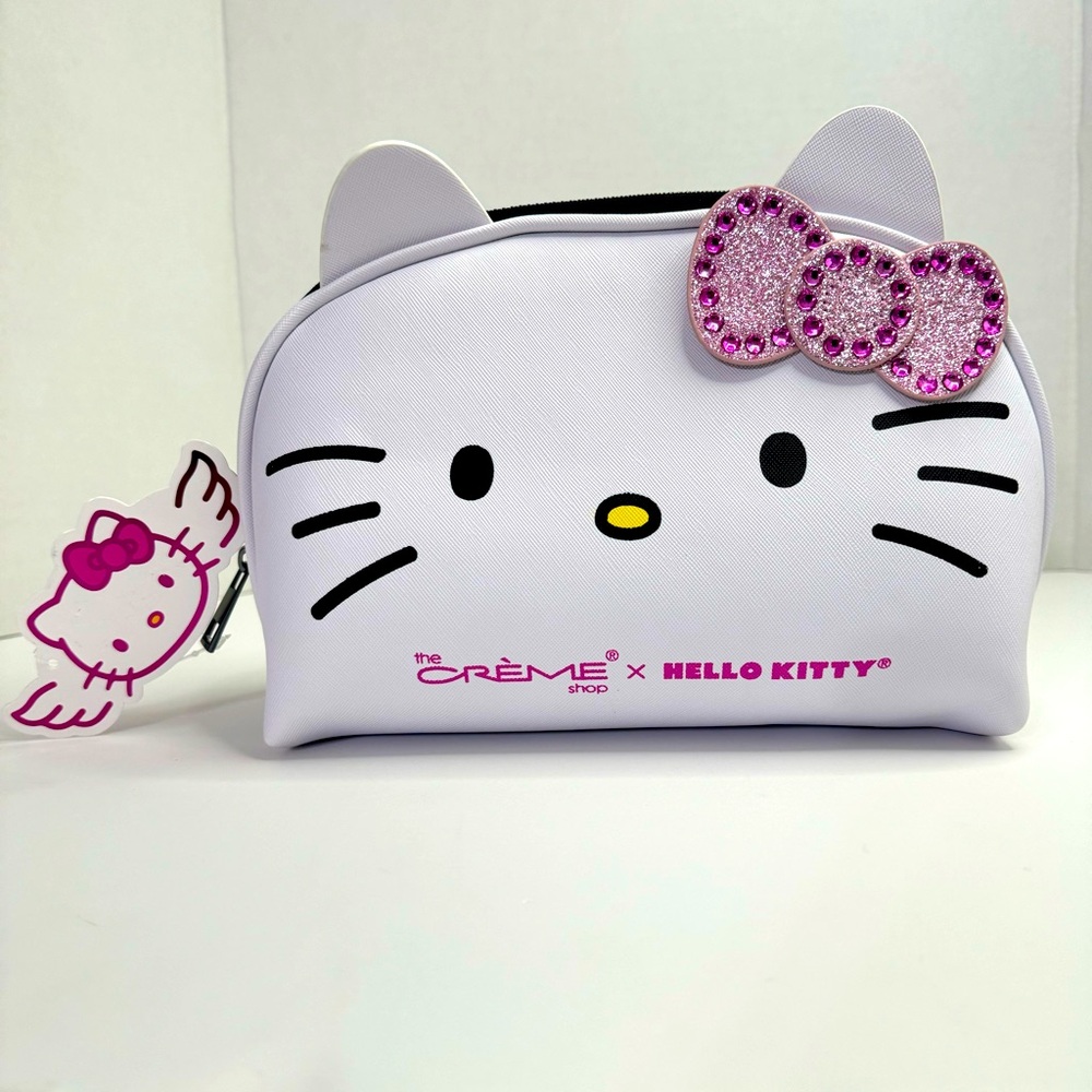 Creme Shop Hello Kitty White Faux Leather Bling Makeup Pouch
